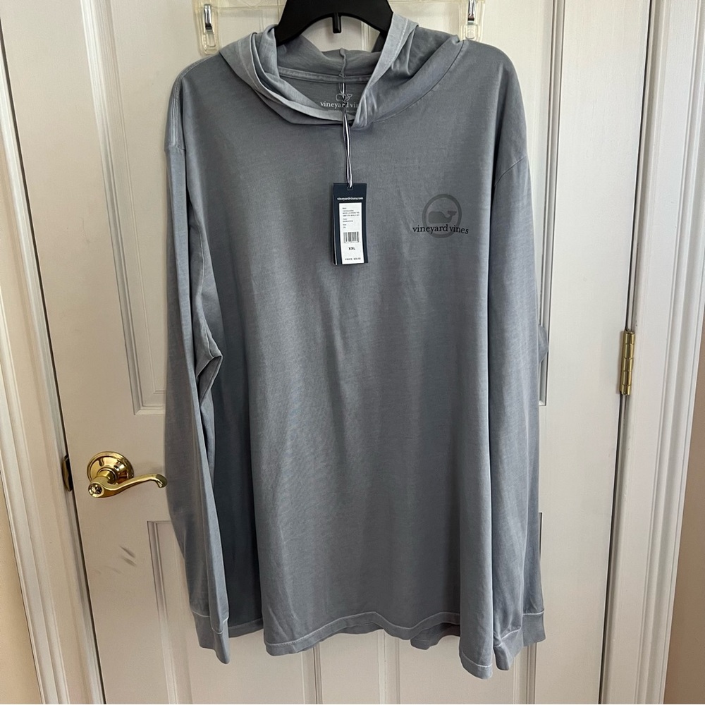 NWT Mens VINEYARD VINES Long Sleeve Hooded Whale Tee Blue-Grey Size XXL